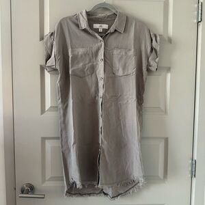 Army green short sleeve shirt dress